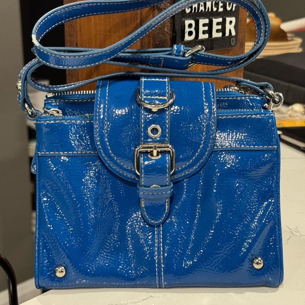 Nine West Patent Crossbody Bag in Bright Blue